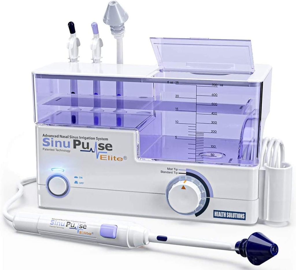 SinuPulse Elite Advanced Nasal Vanding System med 30 SinuAir Saline Pakker, Pulserende Nasal Congestion Relief & Sinus Rinse Machine, mere effektiv end Neti Pot eller Næse Spray