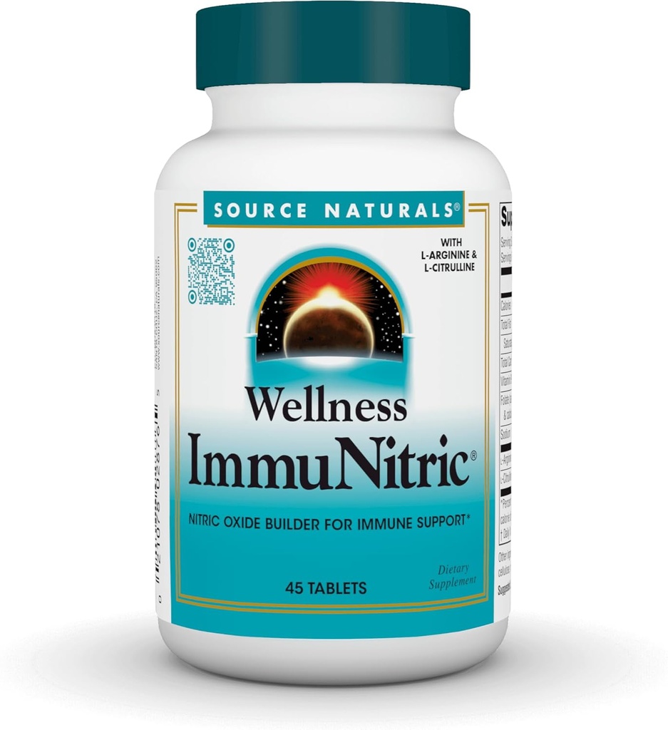 Source Naturals Wellness Immunitric, Nitric Oxide Builder til immunsystemet Support *, med L- Arginin & L- Citrullin - 45 tabletter