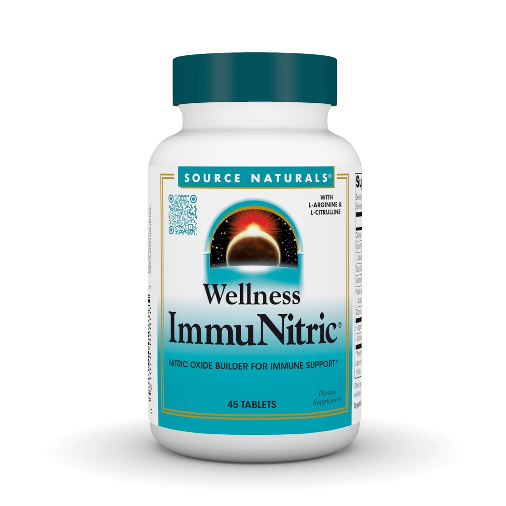 Source Naturals Wellness Immunitric, Nitric Oxide Builder til immunsystemet Support *, med L- Arginin & L- Citrullin - 45 tabletter