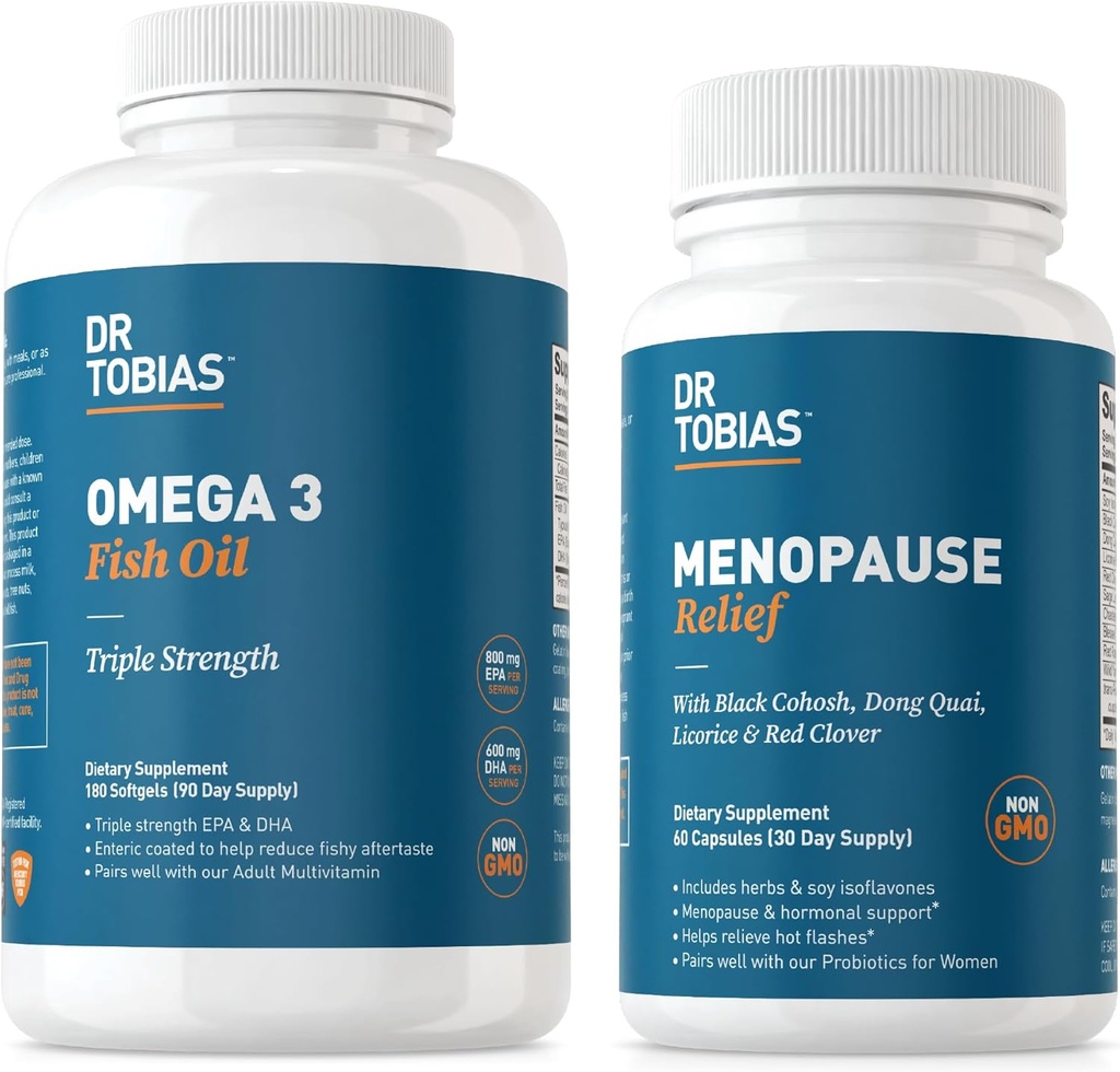 Dr. Tobias Omega 3 Fish Oil and Menopause Relief for Women, Endokrine Support med Essential Omega 3, Hot Flashs og Night Sweats Kosttilskud, Non- GMO