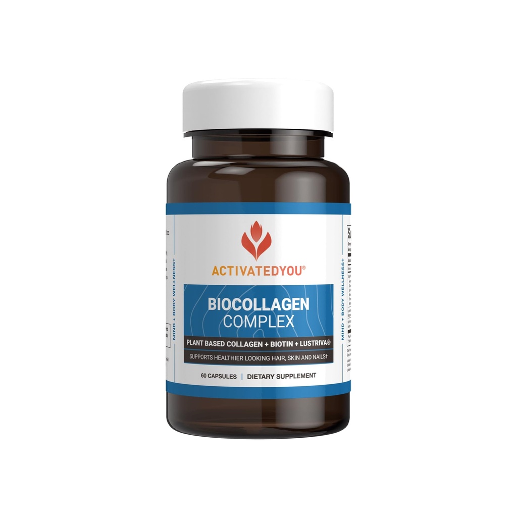 ActivatedYou BioCollagen Complex Plant- Based Collagen for kvinder & mænd - Designet til at fremme hud Firmness, Muscle Strength & Hair Volume, 2 daglige kapsler understøtter ungdommelig udseende og fælles mobilitet