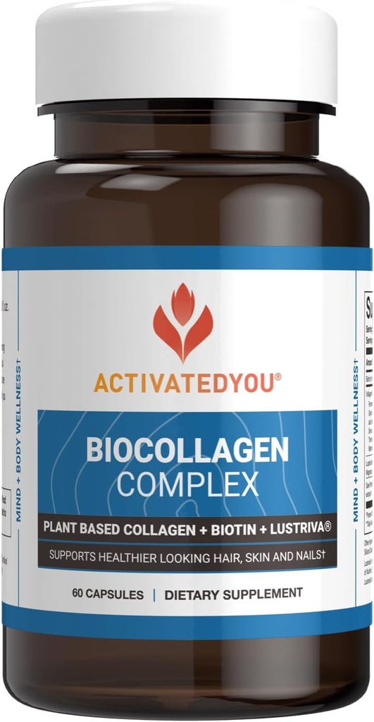 ActivatedYou BioCollagen Complex Plant- Based Collagen for kvinder & mænd - Designet til at fremme hud Firmness, Muscle Strength & Hair Volume, 2 daglige kapsler understøtter ungdommelig udseende og fælles mobilitet