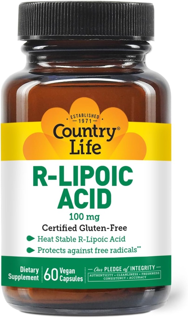 Country Life R- Alpha Lipoic Acid Complex 300mg - Alpha- Lipoic Acid 270mg & R- Lipoic Acid 30mg - Antioxidant Support - No Yeast, Corn, Hvede, Soy, Gluten, Milk - Alpha Lipoic Acid Supplement