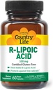 Country Life R- Alpha Lipoic Acid Complex 300mg - Alpha- Lipoic Acid 270mg & R- Lipoic Acid 30mg - Antioxidant Support - No Yeast, Corn, Hvede, Soy, Gluten, Milk - Alpha Lipoic Acid Supplement