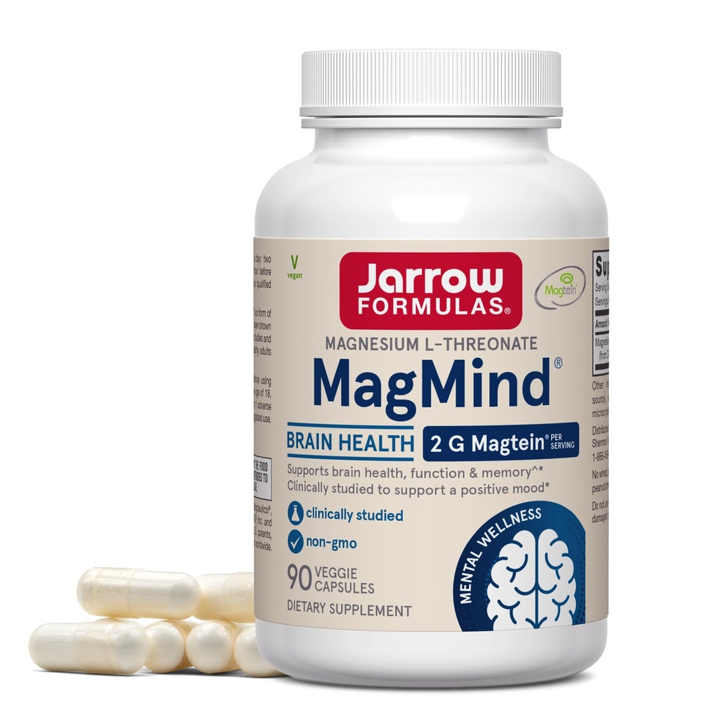 Jarrow Formulas MagMind - 90 kapsler - Inkluderer Magnesium L- Threonate (Magtein) - Understøtter Brain Health & Funktion - 30 Servere
