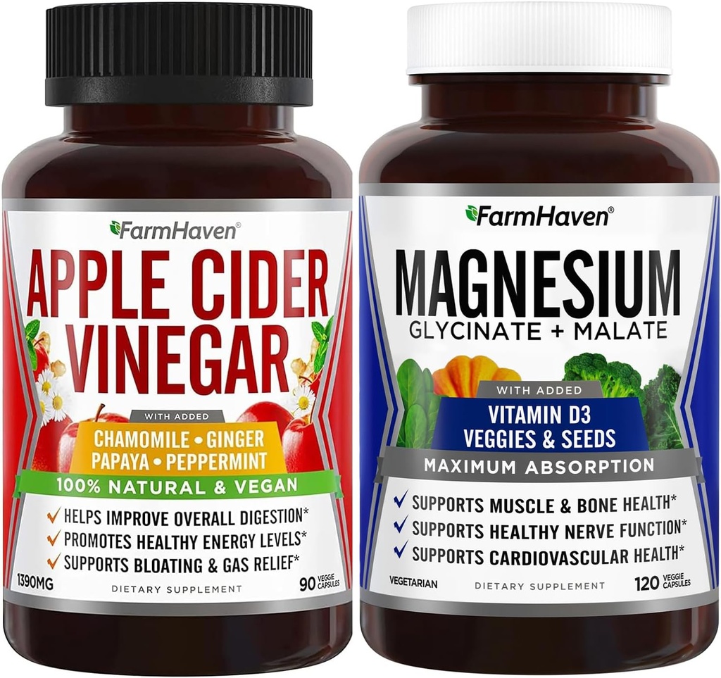 FarmHaven Magnesium Glycinat & Malat Complex og Apple Cider Eddike kapsler