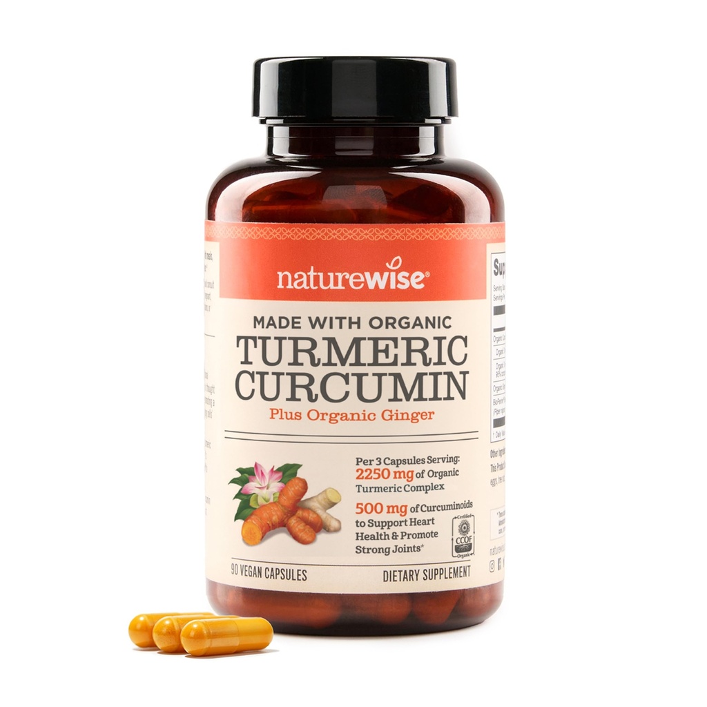 NatureWise Curcumin Gurkemeje 2250mg - 95% Curcuminoids & BioPerine Black Pepper Extract for Advanced Absorption - Daglig fælles og immunforsvar - Vegan, Non- GMO, 90 Greve [30- Day Supply]