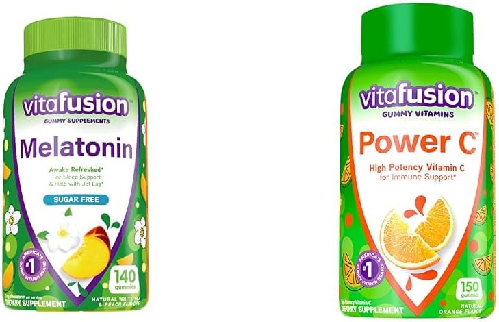 Viafusion Melatonin 140ct Power C Vitamin C Gummies 150ct immunstøtte Orange Flavor