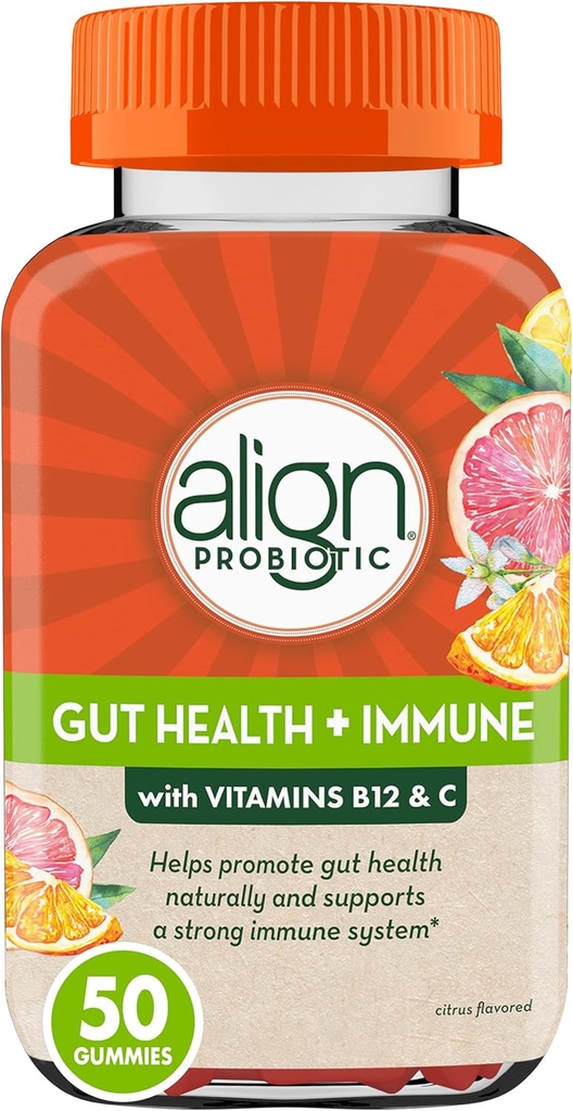 Justér probiotisk, Gut Health & Immunity Support, Probiotisk for kvinder og mænd, # 1 Doctor Recommended Brand, C-vitamin og B12 for immunforsvar & energi, Citrus Flavor, 50 Gummies