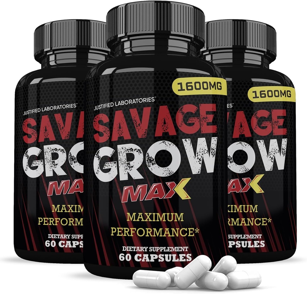 Justified Laboratories (3 Pack Savage Grow Max 1600MG Advanced Men 's Heath Formula180 Kapsler