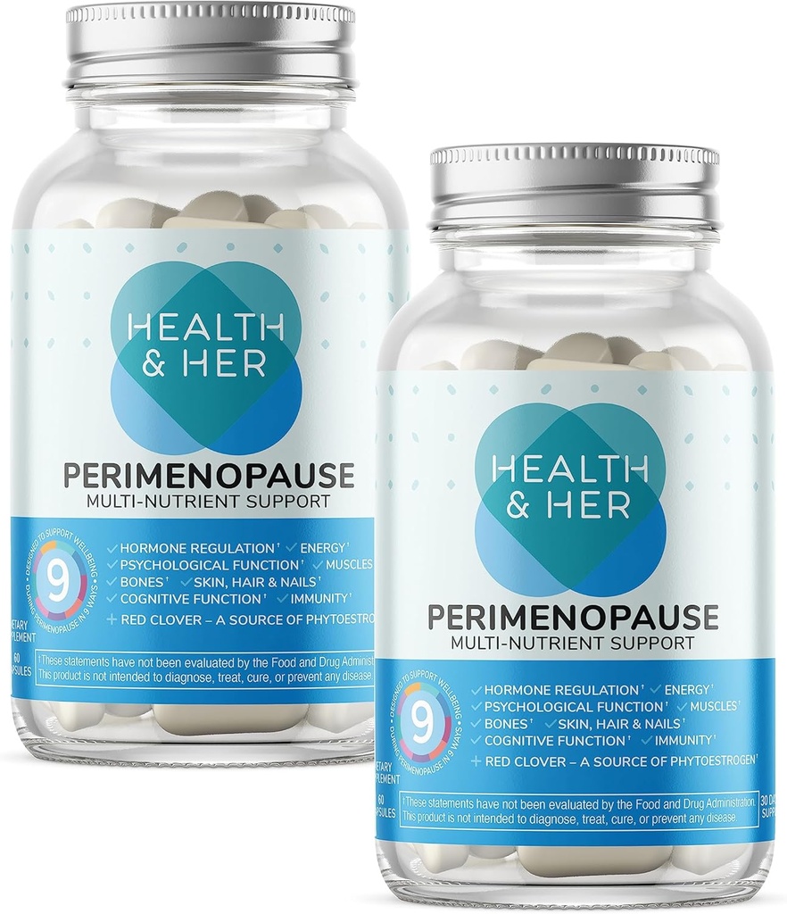 Sundhed & hendes perimenopause Multi- Nutrient Support, Support for velvære under præ-overgangsalderen - (Den tidlige fase af overgangsalderen) Understøtter kvinders Hormonbalance, energi, hud, Vegan (120 ct.)