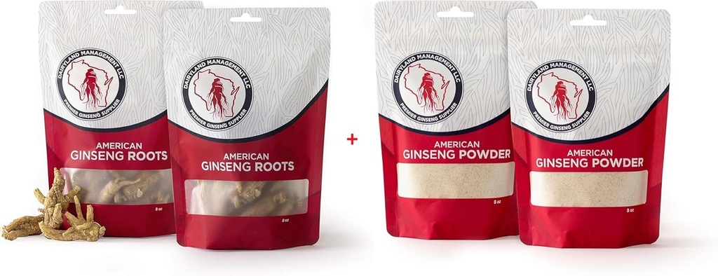 Dairyland American Ginseng Roots and Powder - 16 oz Pack Hver af Wisconsin Ginseng - Direkte fra Farmer til forbruger