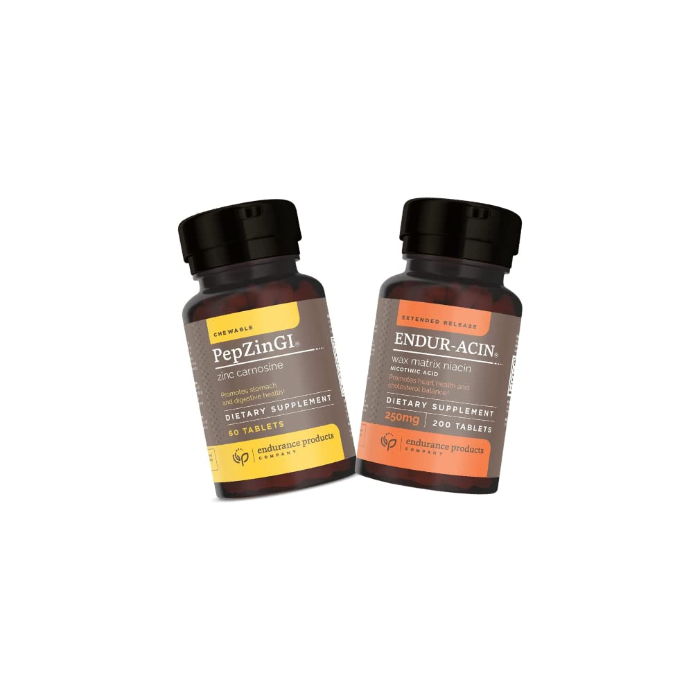 Endur Zink - PepZinGI 75 mg til immunfunktion og fordøjelsessygdomme 60 tyggetabletter og ENDUR- ACIN 250 mg Niacin - Extended Release for Optimal Absorption & Low- Flush Vitamin B-3, 200 tabletter