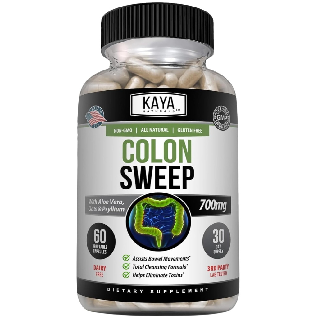 Kaya Naturals Colon Sweep Budd124; Colon Cleanser 30- Day Fast- Fungerer med urter & Probiotika, Understøtter sunde tarmbevægelser, Cleansing Formel med Fiber, Non- GMO - 60 kapsler