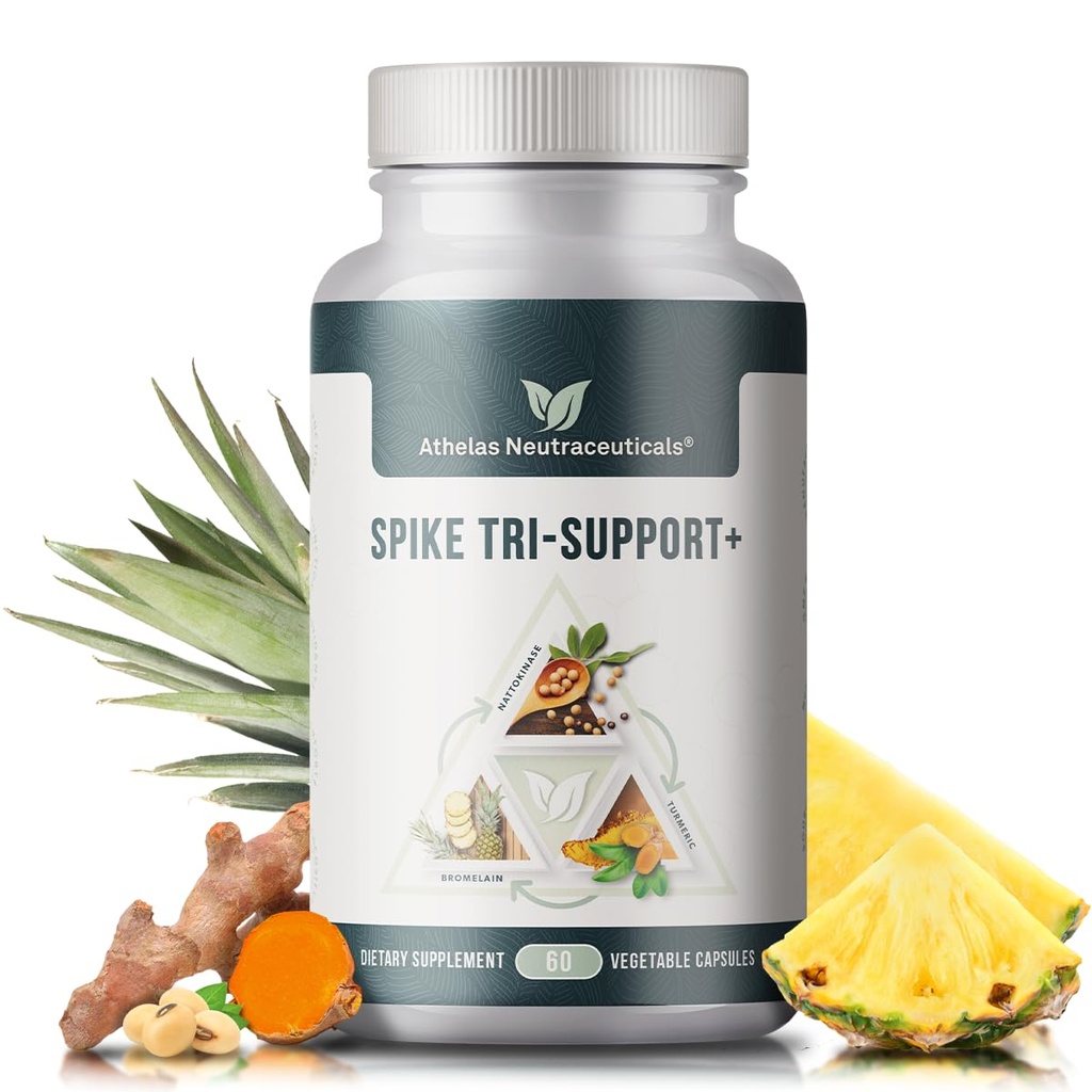Spike Tri- Support + med Nattokinase, Bromelain, og gurkemeje - Inkluderer Mælkebøtte Extract, Black Seed Extract, Green Tea Leaf, Selenium til en fuld Spectrum Spike Support Supplement