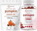 Micro Ingredients Pumpkin Seed Oil with Saw Palmetto 3,000mg Softgels & Multi Collagen Peptid Gummies against 124; 2 Pakkemiddel 124; Cold Pressed Virgin Oil against 124; Sugar Free + Biotin, Hyaluronic Acid, & Vitamin C Complex