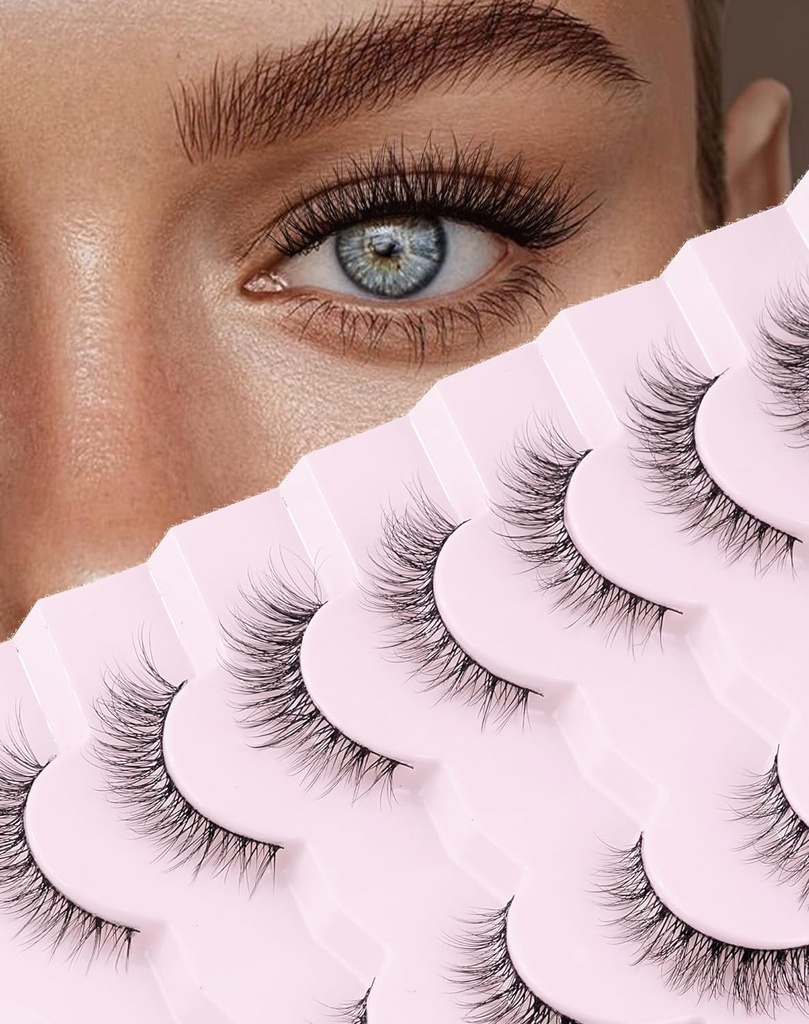 Onlyall Natural Lass Wispy Lass Natural Look False Eyelass Natural Flared Eyelass False Eye Lass Soft Fluffy Lass 7 Par D1 Natural (6- 13MM)