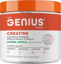 Genius Mikroniseret Creatin monohydrat pulver, Post Workout supplement, Green Apple - 100% naturligt aromatiseret & sødet - Understøtter muskeltræning, cellulær energi & kognitiv funktion - 195g