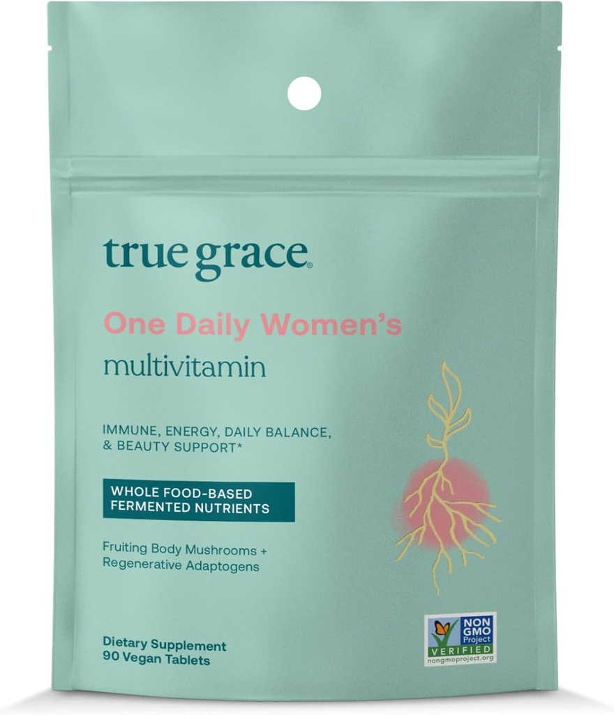 Ægte Grace En Daglig Kvindes Multivitamin Gærede Mineraler, Organic Adaptogens & Mushrooms Whole Body Balance, Immun, Energy, Beauty Support - Non-GMO, Gluten Free, Soy Free - 90 Vegan Tablets