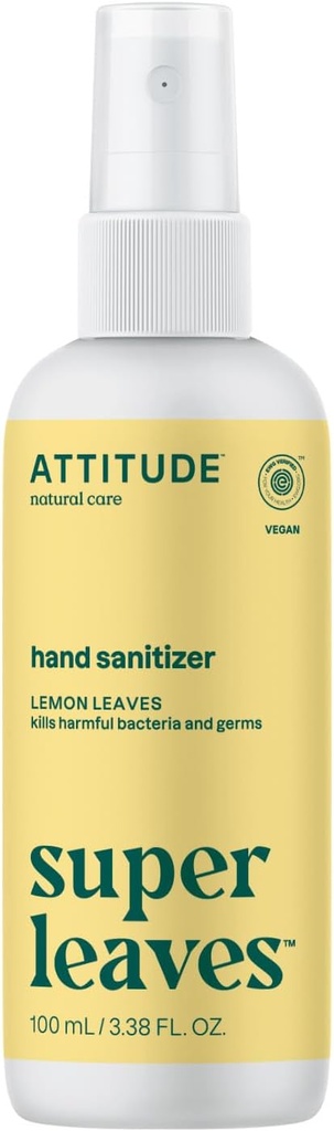 ATTITIDE Hand Sanitizer Spray, EWG Verified, Kills Germs & Bacteria, Vegan & Plant- baseret, Sikker for voksne & Børn, Lemon blade Scent, 3.38 Fl Oz (Spray Flaske)