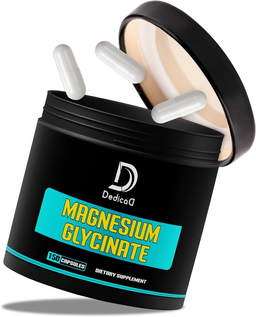 Magnesium Glycinat 500mg - 100mg Elemental Magnesium per kapsel - 150 kapsler til 5- måneders forsyning - Høj Absorption - Support Muscle, Heart Health & Comfortable Mood