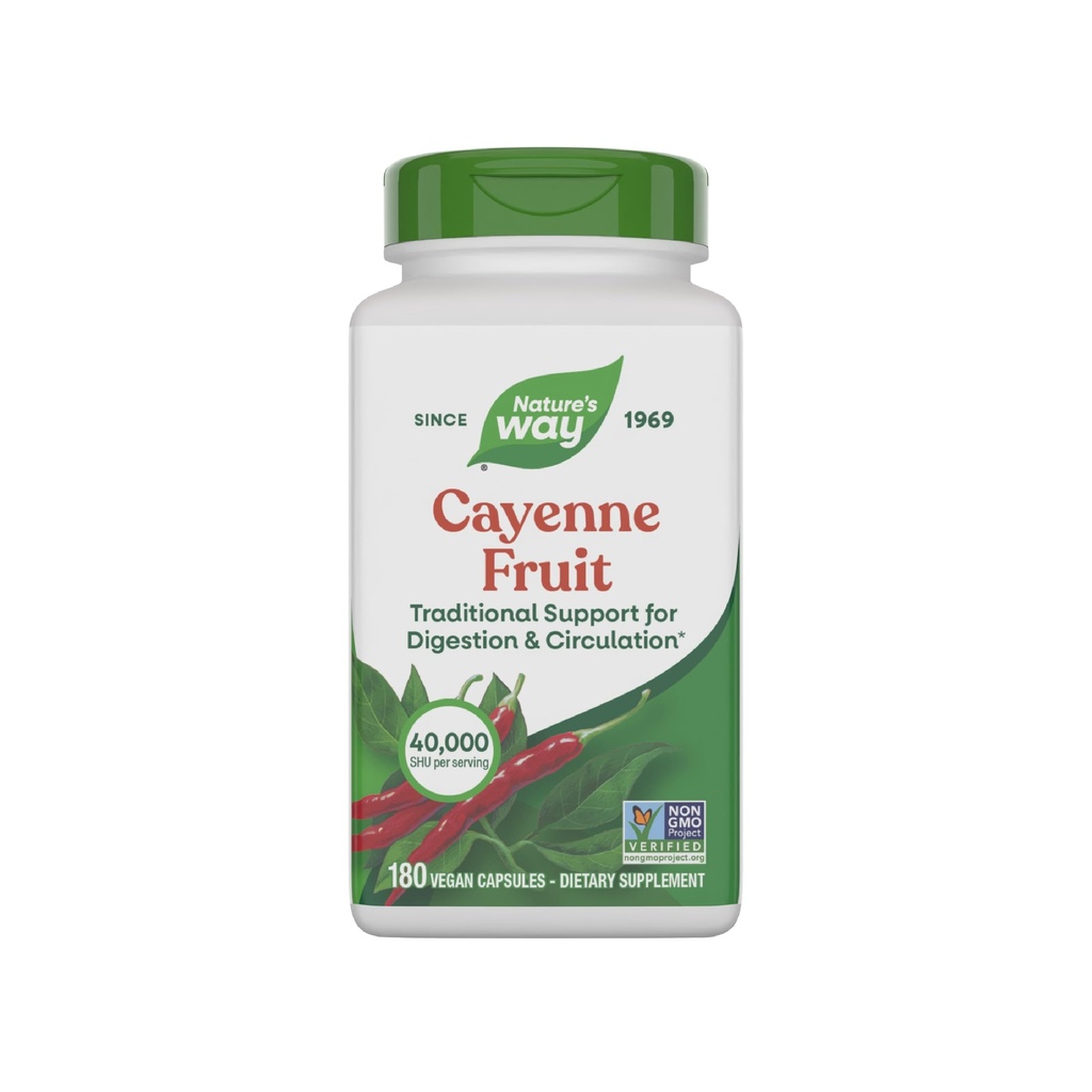Nature 's Way Cayenne Pepper Kapsler, Traditional Fordøjelse & Cirkulation Support *, Capsaicin, Non- GMO Project Verified, Gluten Free, 180 Vegan Kapsler (Packaging May Vary)