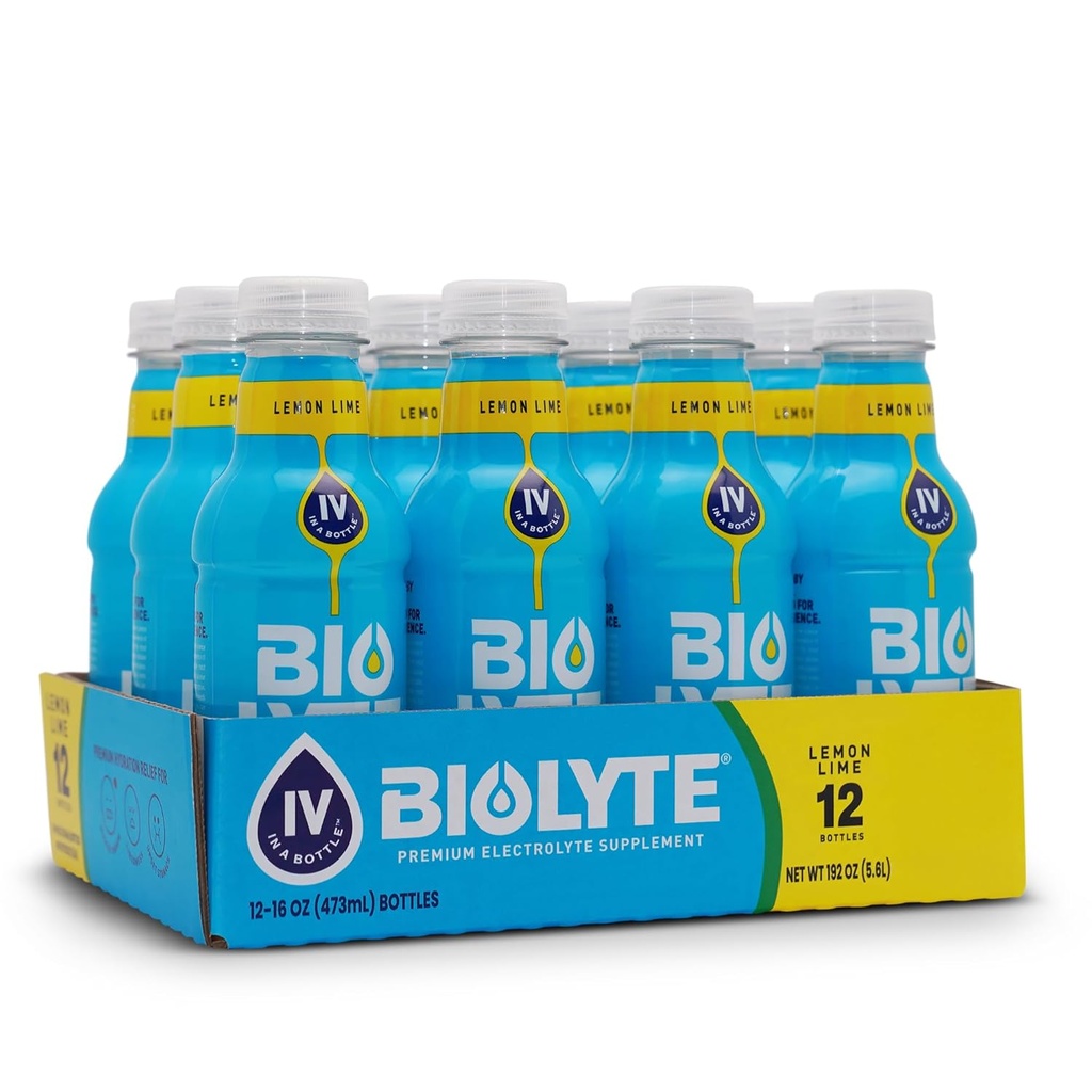 BIOLYTE Electrolyte Drink - Doctor- Formuleret Hydration Drink, HSA & FSA Electrolytes Water, Kemoterapi skal hugge for kvinder & mænd, Rehydrering IV Væske i en flaske - Lemon Lime, 16 Fl Oz (12 Pack)
