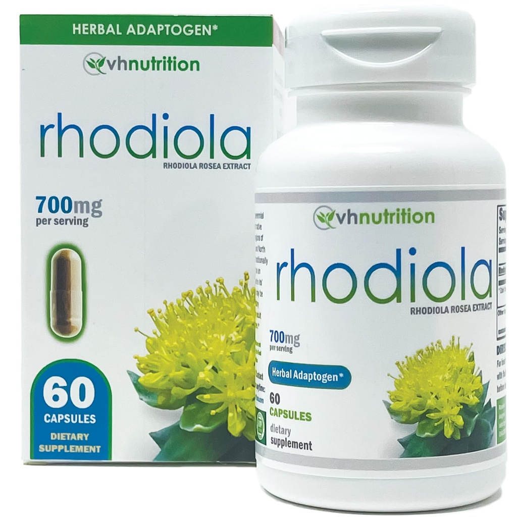 VH Nutrition RHODIOLA · 124; Rhodiola Rosea Supplement · 124; 3% Salidrosider Standardized Extract · 124; 60 Easy- to- sluge kapsler