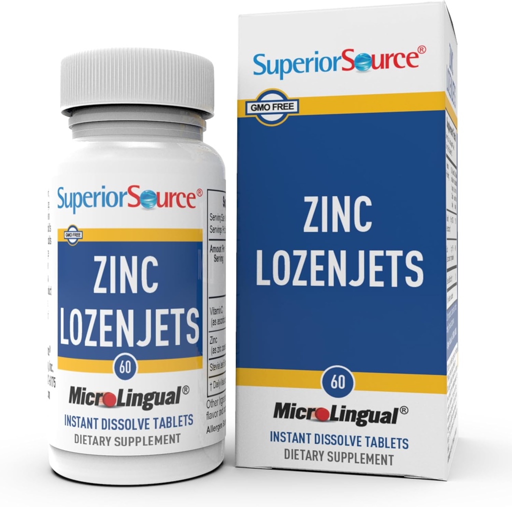 Superior Source Zink Lozenjets - immunsystem support supplement - spor Mineral supplement aids systemer & funktioner - Zink supplement til kvinder & mænd - 60 Instant Opløs tabletter
