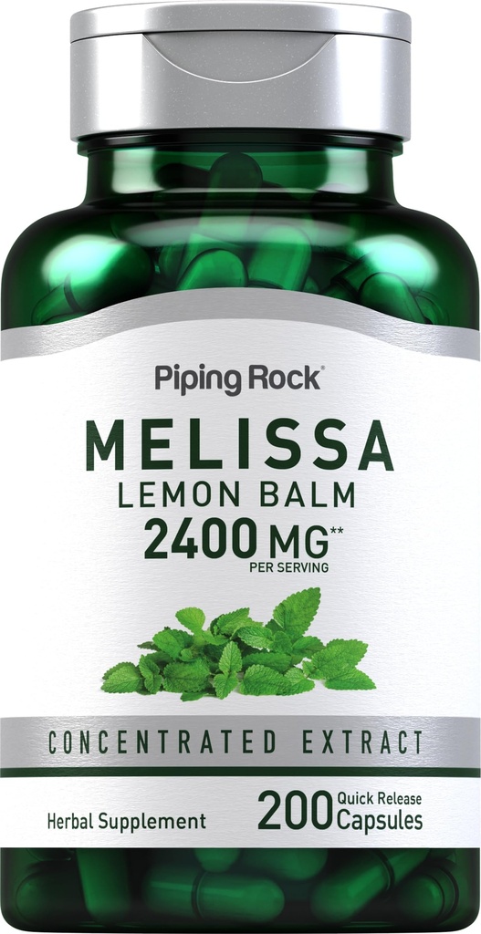 Piping Rock Lemon Balm Capsules | 200 Count | Lemon Balm Extract | Melissa Herbal Supplement | Non-GMO and Gluten Free