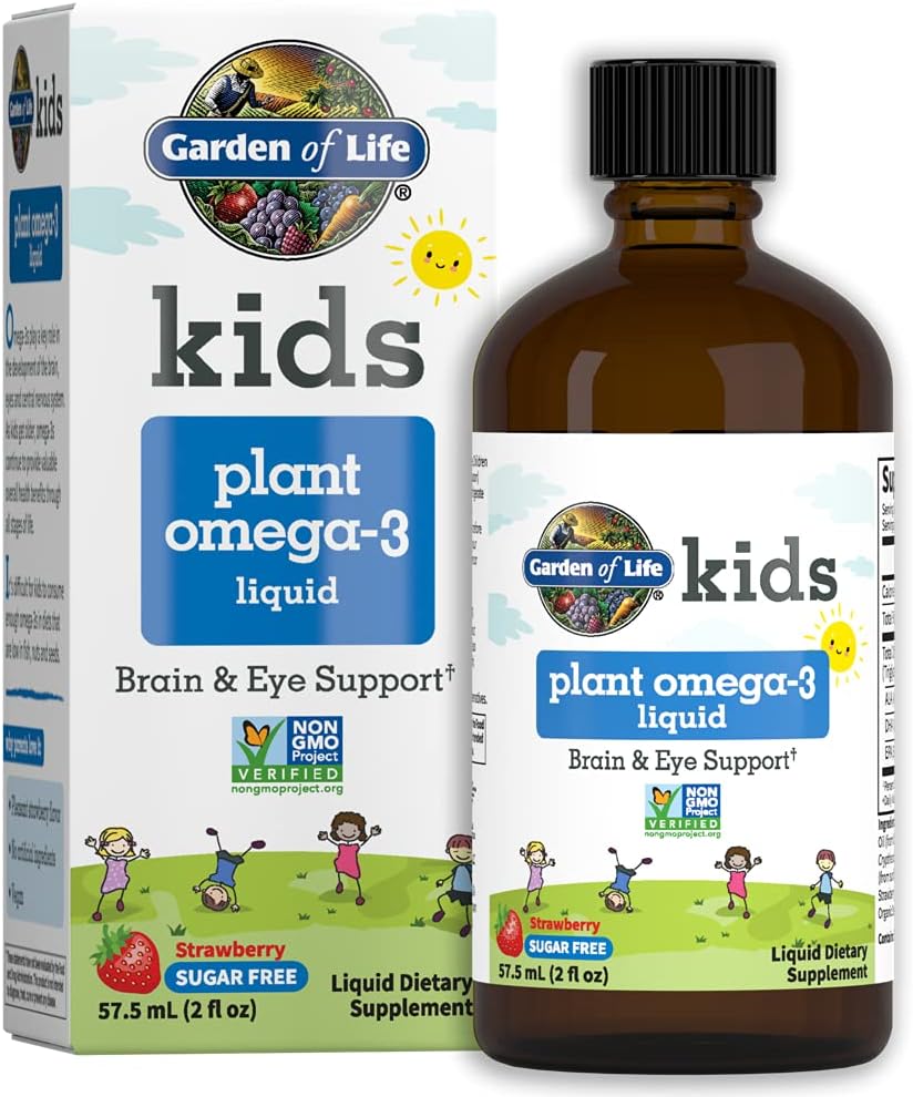 Have of Life Kids Plant Omega-3 Væske, Jordbær - Vegansk Brain & Øjenstøtte til børn, Plant- baserede børns Omega 3 ALA, DHA & EPA supplement til børn, Sukker Free & Non- GMO - 2 fl oz Væske