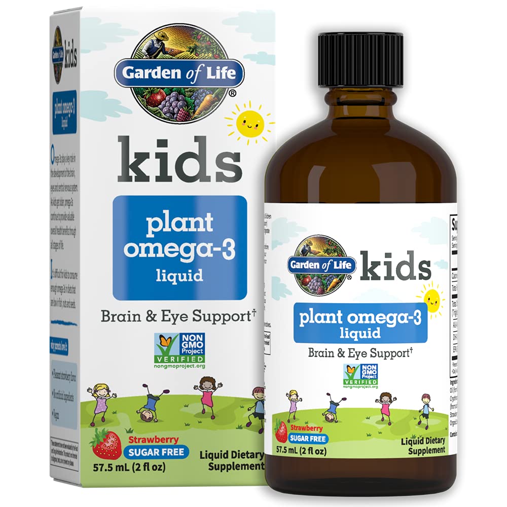 Have of Life Kids Plant Omega-3 Væske, Jordbær - Vegansk Brain & Øjenstøtte til børn, Plant- baserede børns Omega 3 ALA, DHA & EPA supplement til børn, Sukker Free & Non- GMO - 2 fl oz Væske
