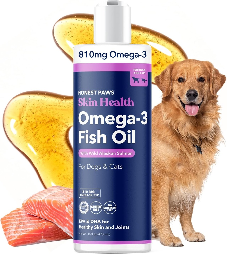 Ærlige Paws Wild Alaska Salmon Oil for Dogs & Cats - Omega 3 Fish Oil supplement til hud, Coat, Joint & Heart Health - Natural, bæredygtigt sourced, 16 oz