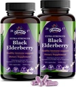 Sort Hyldebær Kapsler 124; 200 Tæl - 10,000mg - 124; Sambucus Hyldebær Vitamin, Non- GMO, Gluten Free, Økologisk Hyldebær Extract Sambucus Nigra - 200 Vegansk Kapsler - Pakning med 2
