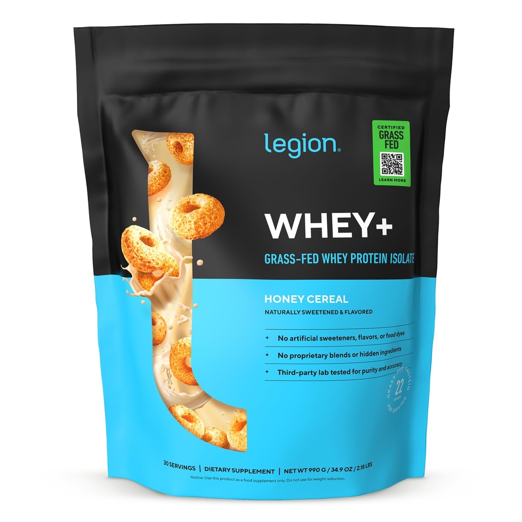LEGION Whey + Protein Whey Isolate from Grass Fed Cows - Whey Protein Isolate Powder Low Calorie, Non- GMO, Sugar Free, Lactose and Gluten Free, All Natural Protein Powder for Men & Women, 30 Servere