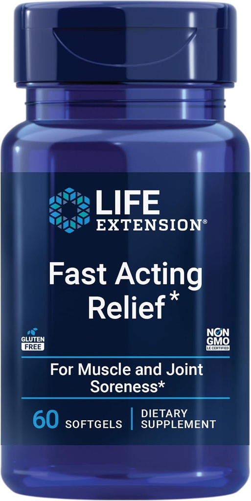 Life Extension Hurtig fungerende Relief, Black Sesame Frø, Gurkemeje, Boswellia, Fælles Support, Quick Relief for ubehag i knogler, Joints & Muskler, Gluten- Gratis, Non- GMO, 60 bløddele