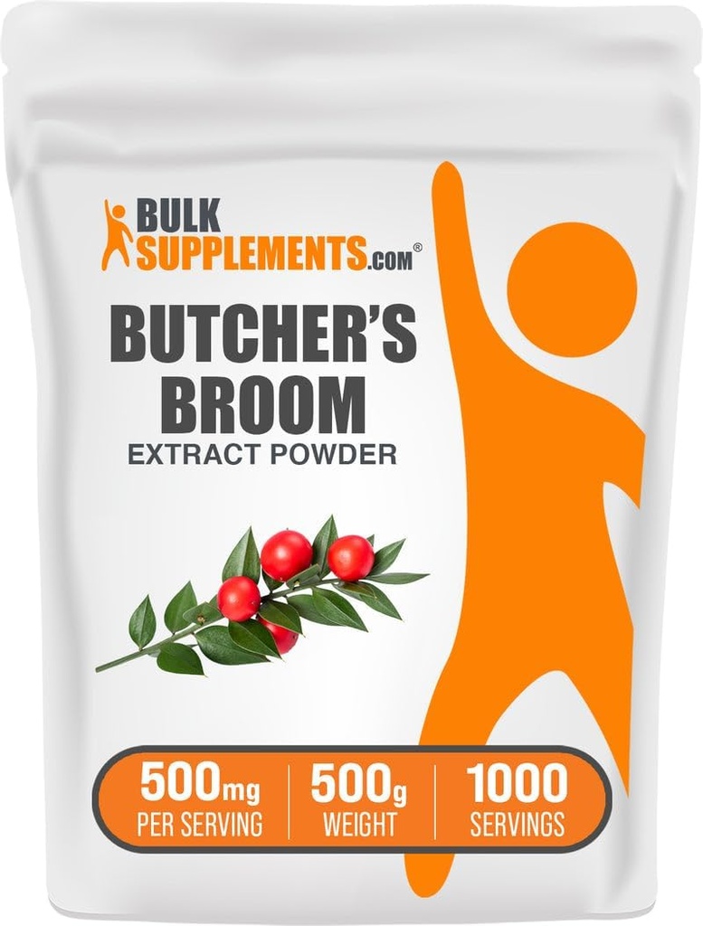 BulkSupplements.com Butcher 's Broom Extract Powder - Slagtere Broom, Herbal Supplement - Vegan & Gluten Free, 500mg per Serving, 500g (1.1 lbs) (Pack of 1)