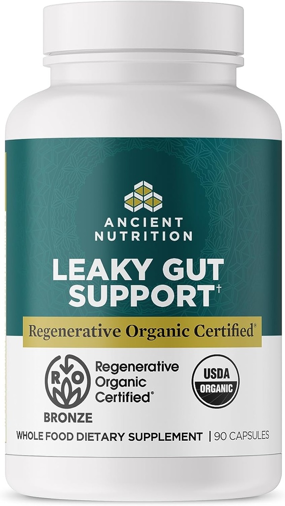 Ancient Nutrition Gut Health Supplement, Regenerative Organic Certified Leaky Gut Kapsler, Formuleret med Lions Mane, Fermented Licorice Root and Spearmint, Gluten Free, Paleo og Keto Friendly, 90