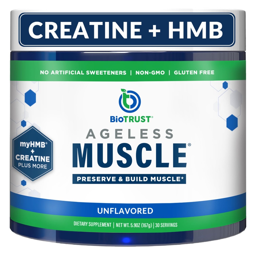 BioTrust Aeless Muscle Builder - Creatin HMB pulver med vitamin D3 & betaine - Build & Preserve naturligt faldende muskelmasse & styrke - Unflavored, 30 Serveringer