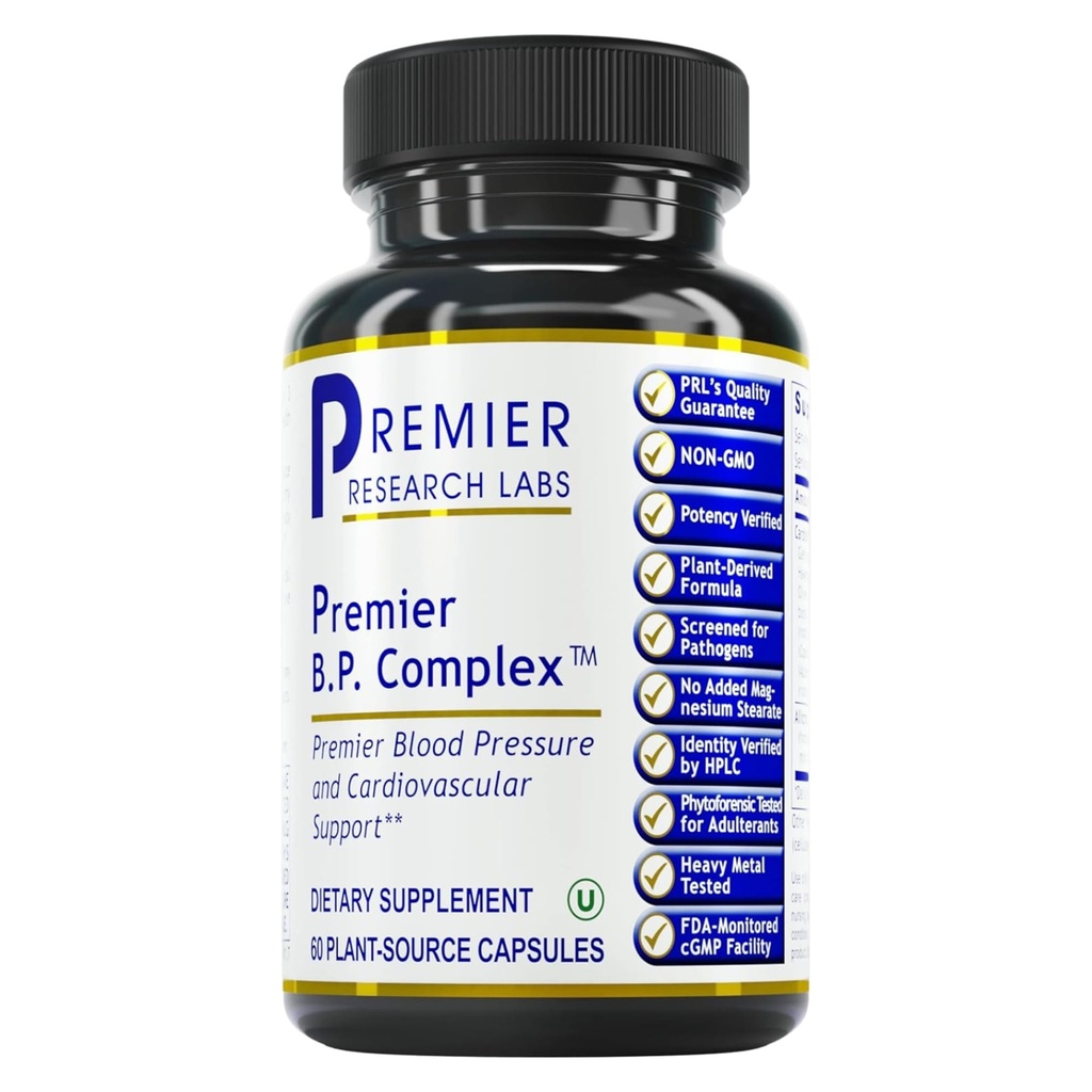 Premier Research Labs Premier BP Complex - Heart Health Kosttilskud, BP Formel, Hvidløg Allicin Supplement, Natural Herbal BP Support Pills med Reishi & Cayenne Pepper - 60 vegetariske kapsler