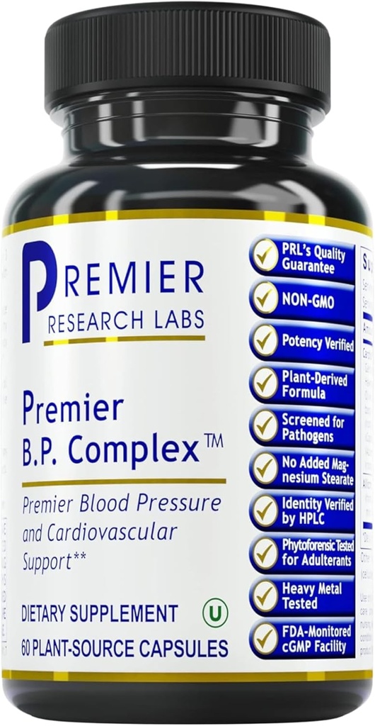 Premier Research Labs Premier BP Complex - Heart Health Kosttilskud, BP Formel, Hvidløg Allicin Supplement, Natural Herbal BP Support Pills med Reishi & Cayenne Pepper - 60 vegetariske kapsler