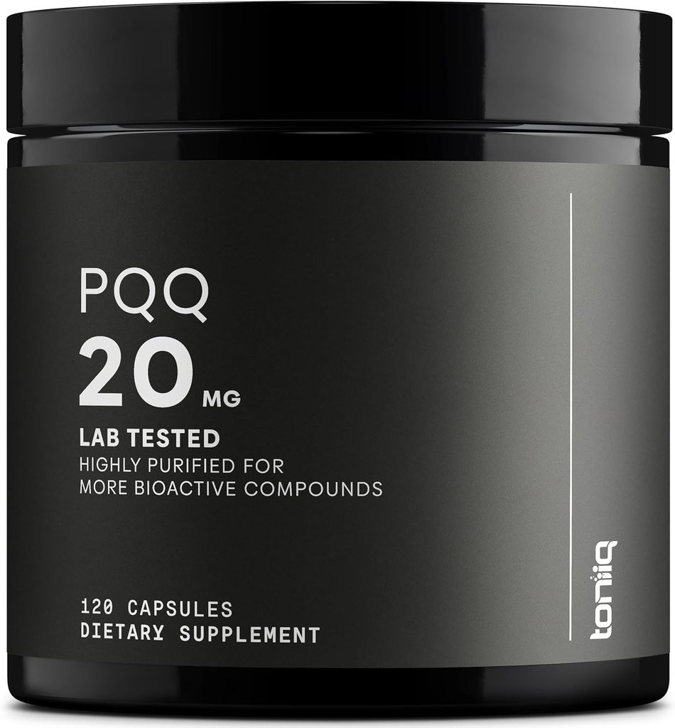 Toniiq 99% + 20mg Supplement - Ultra High Renhed PQQ 20mg Koncentreret Formel - PQQ 20 mg 120 Kapsler - Pyrroloquinolin Quinone Supplement - 1 Kapsel Servering - Vegetariske Kapsler