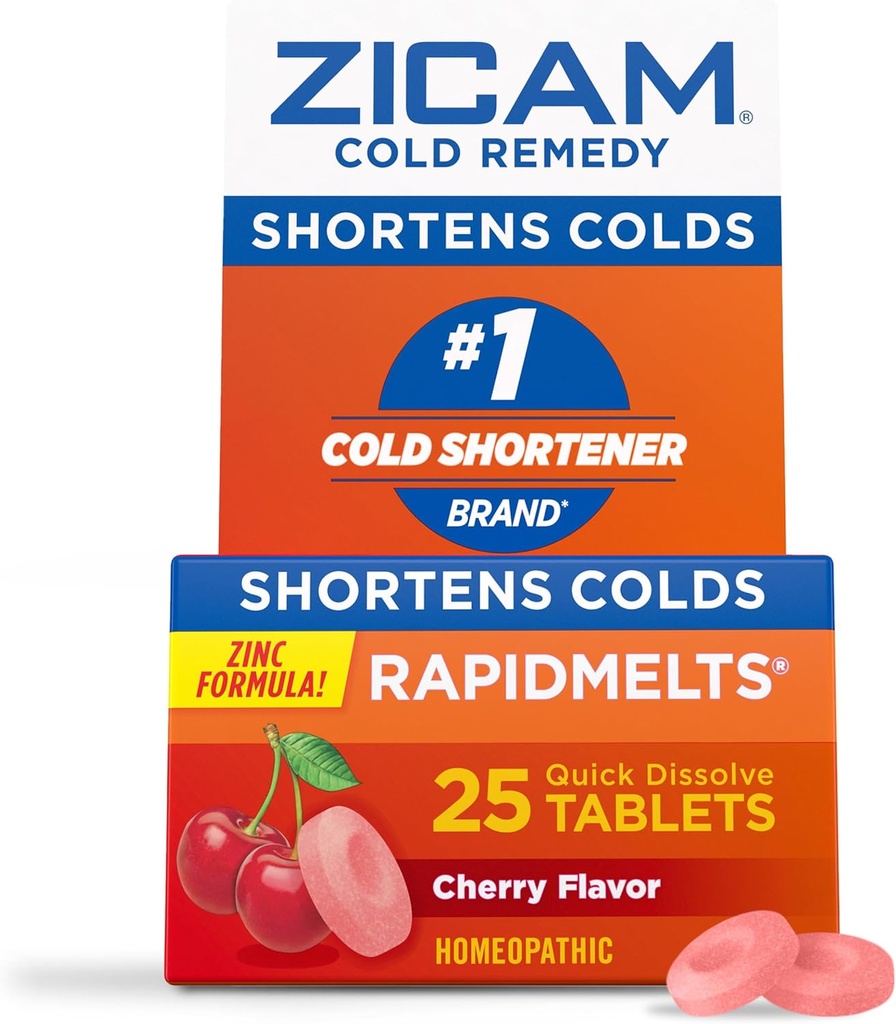 Zicam Cold Remedy Zink Rapidmelts, Cherry Flavor, Homøopatisk, Cold Shortening Medicine, Shortens Cold Varighed, 25 Greve