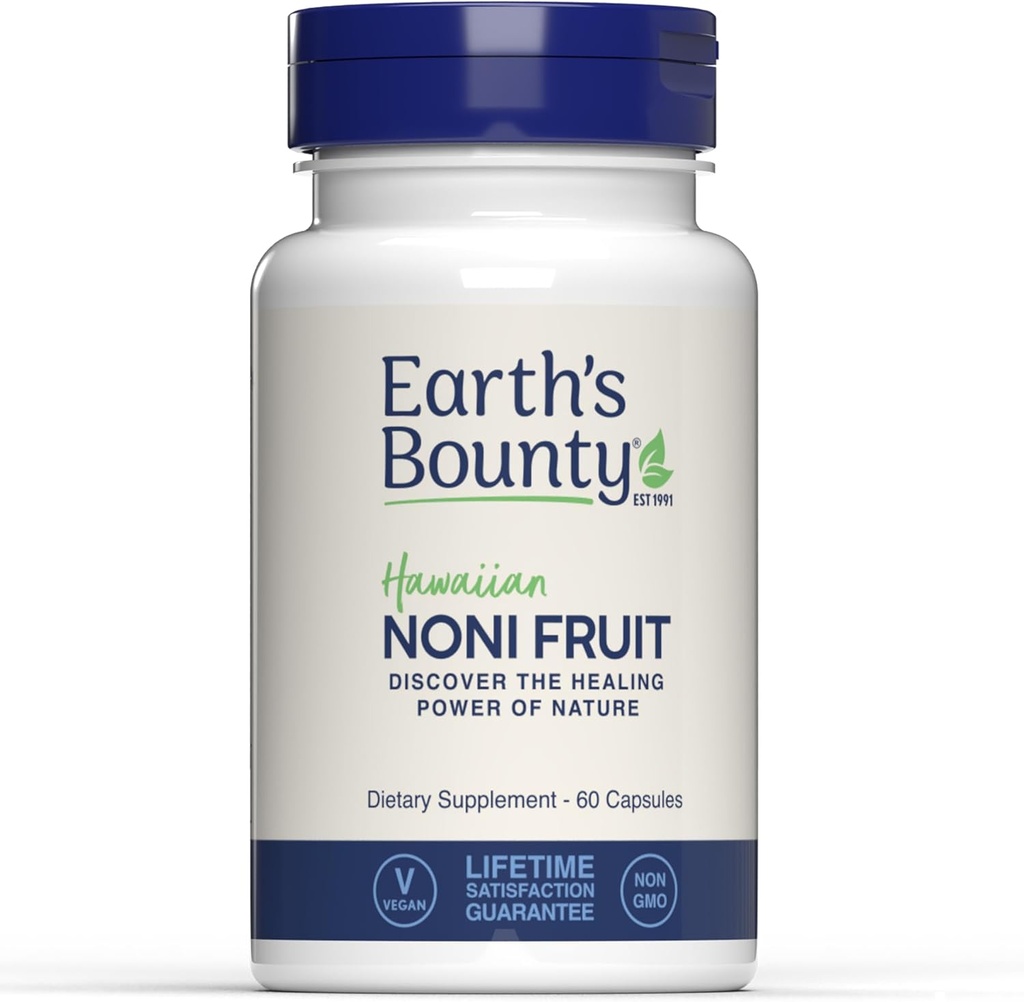 Jordens Bounty Hawaiian Noni Fruit Capsules - 60 Veggie Caps - Sund immunsystem & fælles sundhedsstøtte - 100% Natural & Pure Noni - Vegetarisk