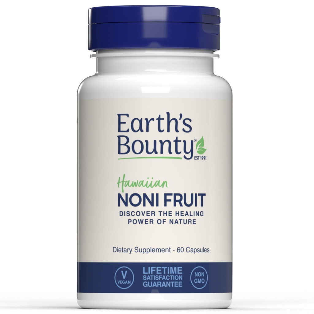 Jordens Bounty Hawaiian Noni Fruit Capsules - 60 Veggie Caps - Sund immunsystem & fælles sundhedsstøtte - 100% Natural & Pure Noni - Vegetarisk