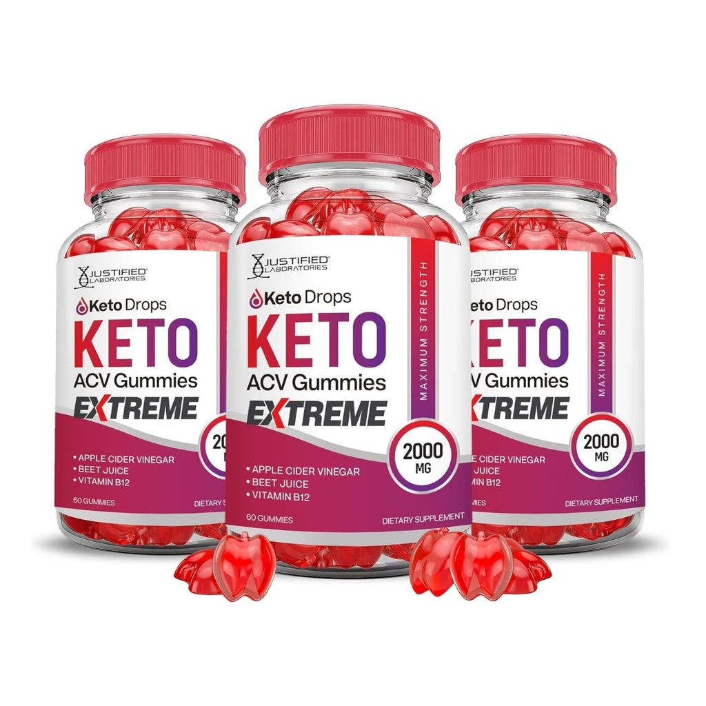 Justified Laboratories (3 Pack Keto Drops Keto ACV Gummies Extreme 2000MG Keto Drops Keto Gummies Advanced Formel Apple Cider Vinagar med Pomegranate Beet Juice Powder B12 Vegan Non GMO 180 Gummys