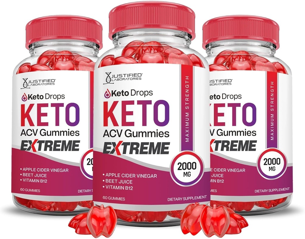Justified Laboratories (3 Pack Keto Drops Keto ACV Gummies Extreme 2000MG Keto Drops Keto Gummies Advanced Formula Apple Cider Vinegar with Pomegranate Beet Juice Powder B12 Vegan Non GMO 180 Gummys