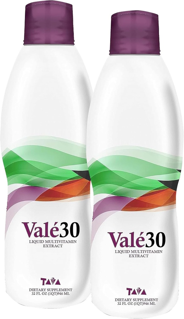TAVA Valé30 - Flydende Multivitamin - 30-dages tillæg med vitamin A og B kompleks for mænd, kvinder og familie, daglige boost drik - 2 flasker