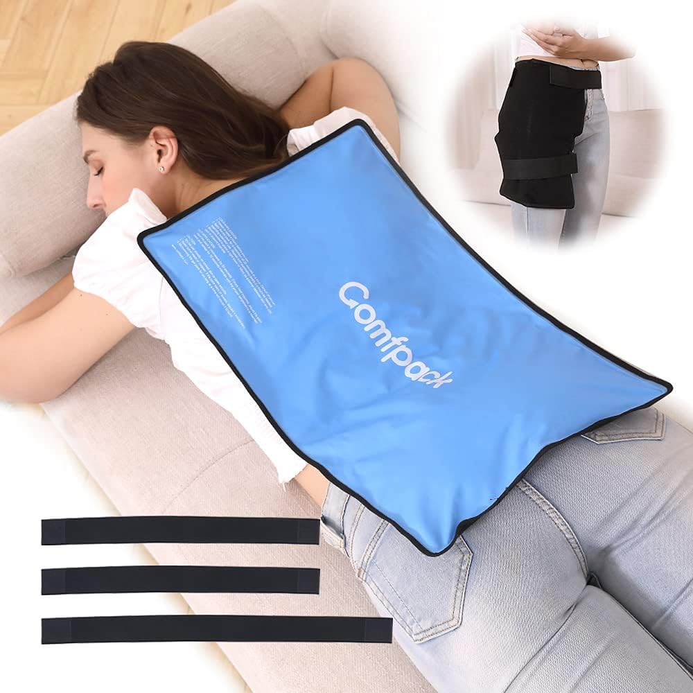 XL Ice Pack til skader Genanvendelige, Fleksible Hot Cold Pack 21,7 x 13 med 3 Straps til fuld ryg, skulder, knæe, Cold Pack Pain Relief til hævelse, blå mærker, muskelsmerter, inflammation