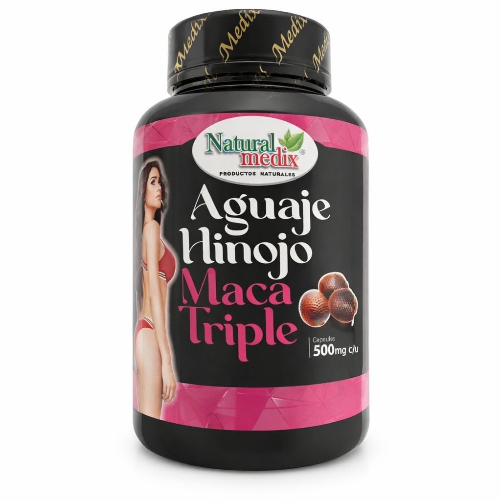 Aguaje Hinojo Maca Triple (Maca Root Supplement) Premium 100 Kapsler - Peruvian Butt og Breast Enhancement Kapsler - Kvindelige Health Supplement - Kurver Kraftig antioxidant